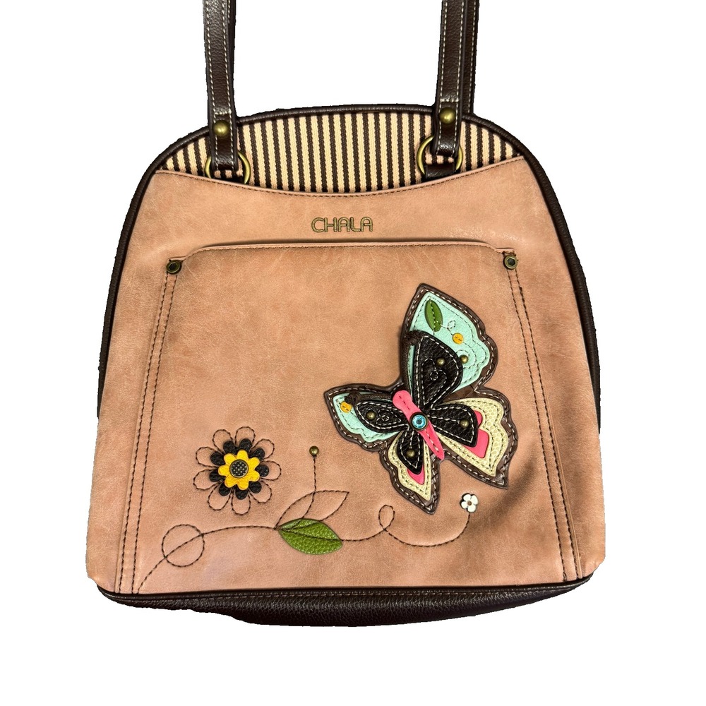 Chala Convertible Backpack Purse Shoulder Tote Embellished Butterfly Dusty Rose